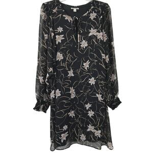 Elizabeth and James Long Sleeve Floral Mini Shirt Dress Party Work Black Size XL